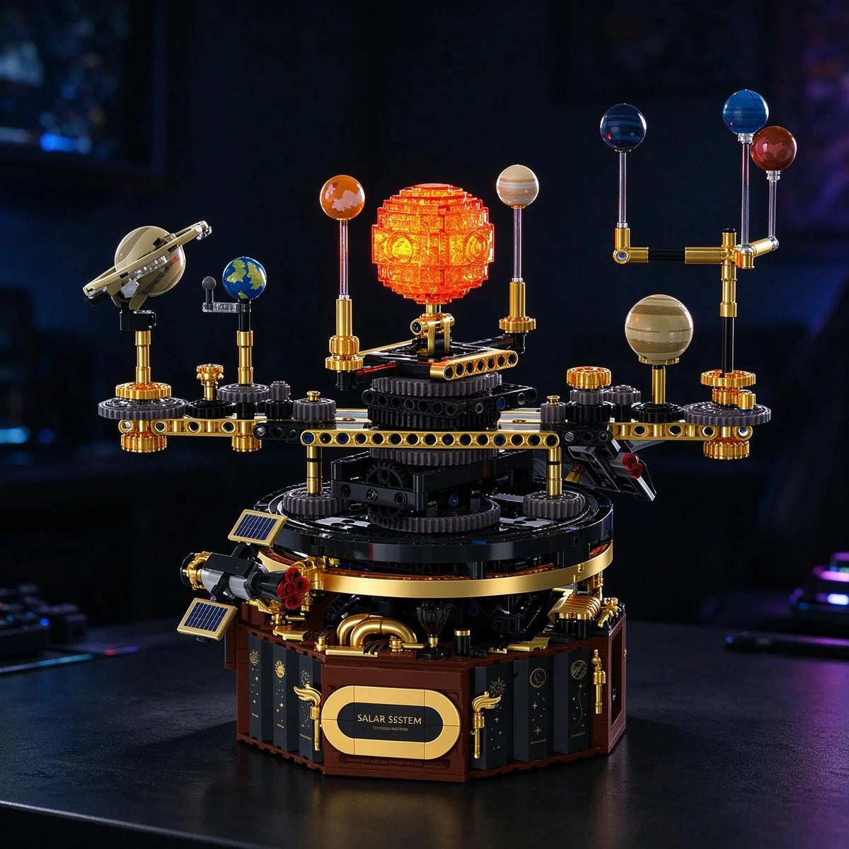 LSNDEE Steampunk Motorized Solar System Orrery Mechanical Building Set, Desktop Ornament Decor,Birthday Gift for Men LSNDEE