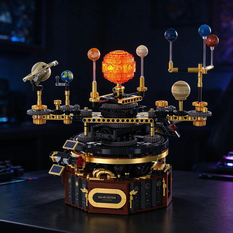 LSNDEE Steampunk Motorized Solar System Orrery Mechanical Building Set, Desktop Ornament Decor,Birthday Gift for Men LSNDEE