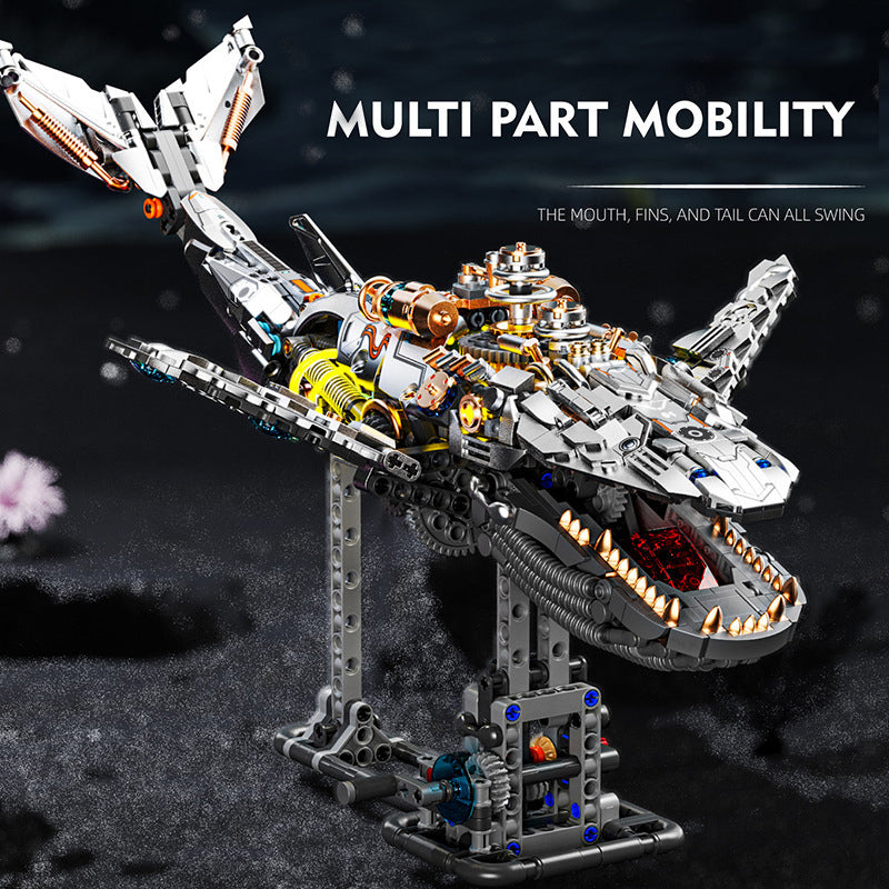 Whale Mechanical Blocks – 1388 PCS Steampunk Building Set with LED Lights & Motor