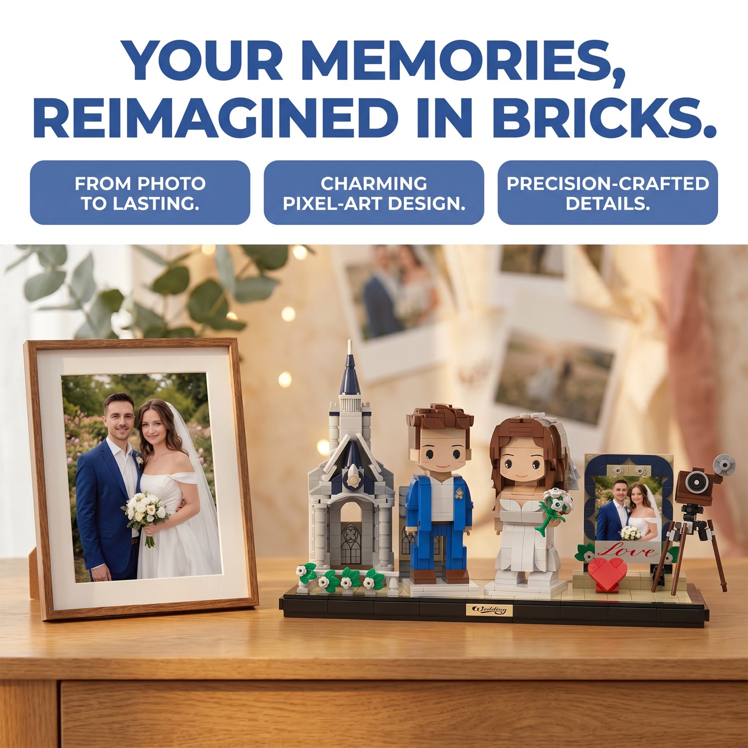 LSNDEE Custom Wedding Building Brick Made from Your Photos, Unique Wedding Keepsake Building Brick, Couple Gift