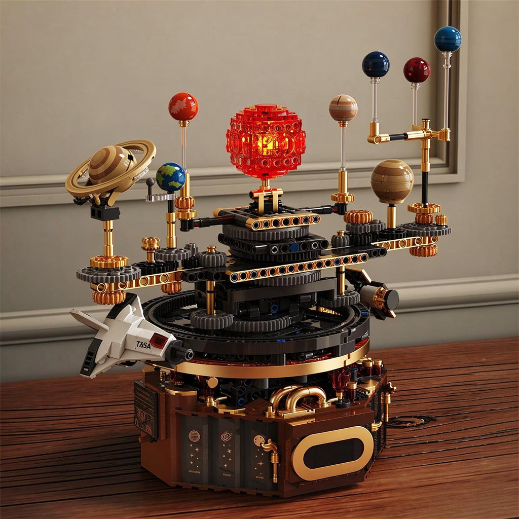 LSNDEE Steampunk Motorized Solar System Orrery Mechanical Building Set, Desktop Ornament Decor,Birthday Gift for Men LSNDEE