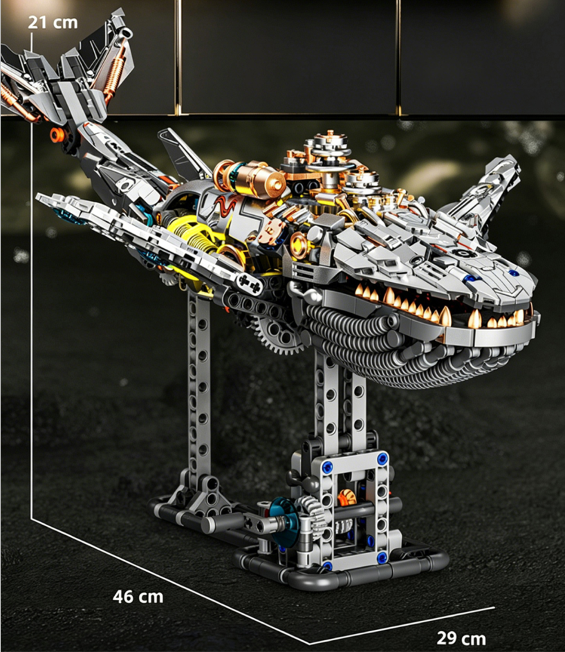 Whale Mechanical Blocks – 1388 PCS Steampunk Building Set with LED Lights & Motor