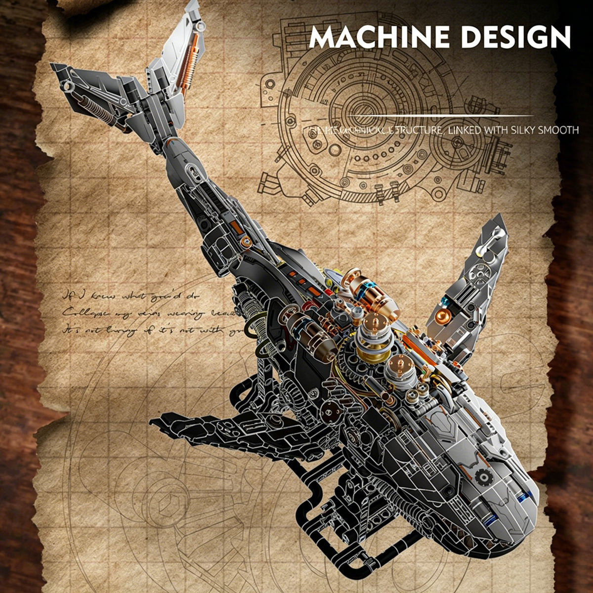 Whale Mechanical Blocks – 1388 PCS Steampunk Building Set with LED Lights & Motor