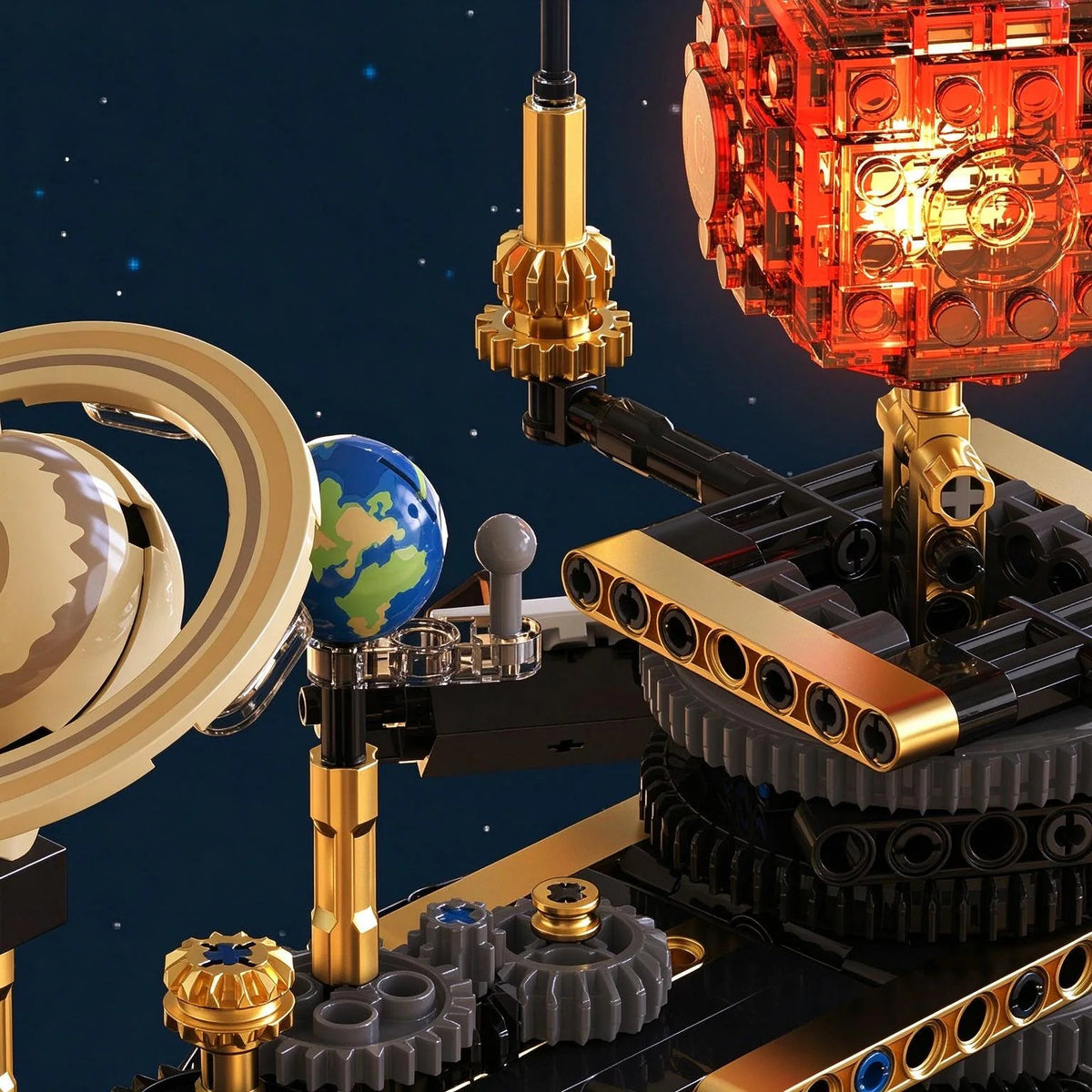 LSNDEE Steampunk Motorized Solar System Orrery Mechanical Building Set, Desktop Ornament Decor,Birthday Gift for Men LSNDEE