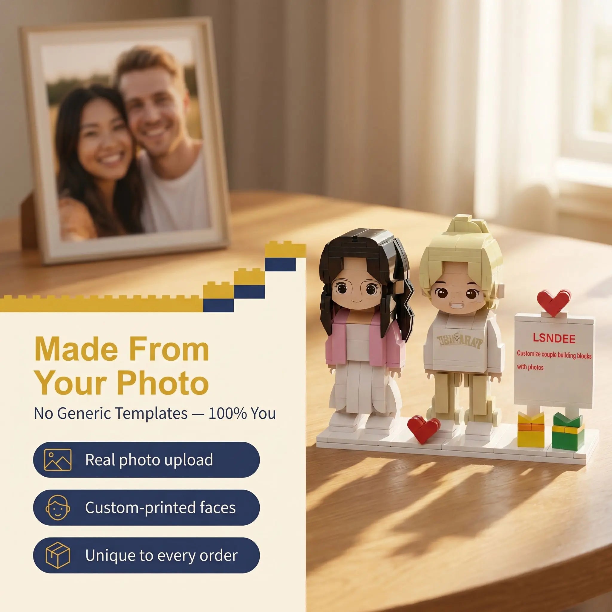 LSNDEE custom couple photo building blocks with Photo, Turn Your Couple Photo Into Custom Brick Art. Personalized Gift for Couples LSNDEE