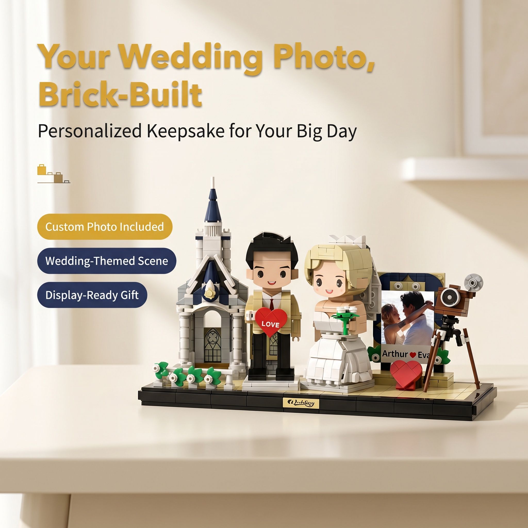 LSNDEE Custom Wedding Building Brick Made from Your Photos, Unique Wedding Keepsake Building Brick, Couple Gift